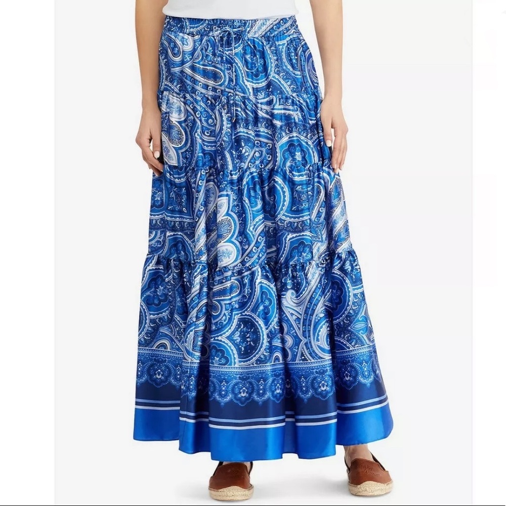Ralph Lauren cobalt blue paisley tiered skirt - Picture 2 of 7